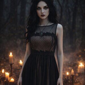 Black Lace Mini Dress Small Mesh Sheer Goth Grunge Fairy Witchy Sleeveless